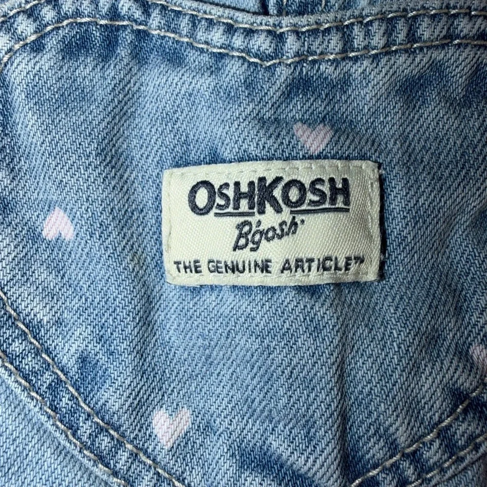 OshKosh Bgosh Girls 24M Blue Denim Heart Print Bib Overalls Light Wash 1K338210